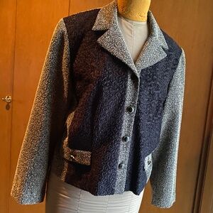 Vintage Julian Taylor Black and Gray Textured Tweed Blazer or Jacket 14